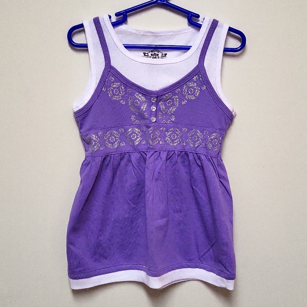 Route 66 Lt Purple and White Faux Layered Henley, Babydoll Style Tank Top